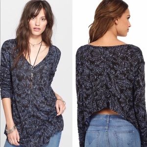 Free People Sahara Crop Back Blue Ruched Sleeves
